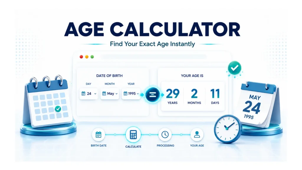 Free age calculator tool showing exact age in years, months, and days