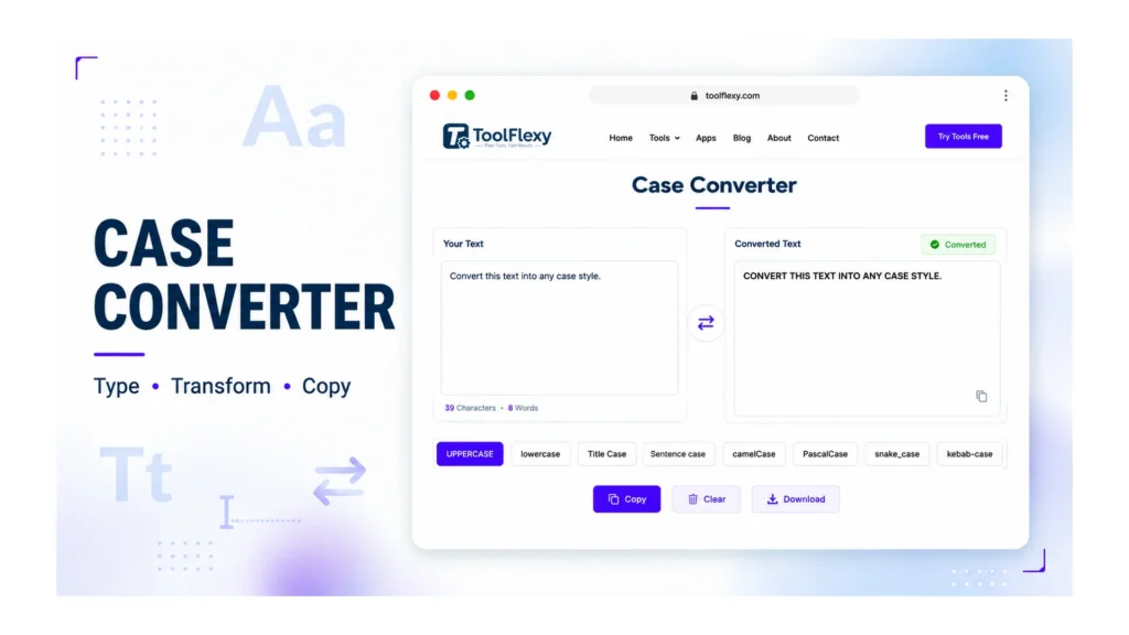 Case converter tool converting ALL CAPS text to normal sentence case