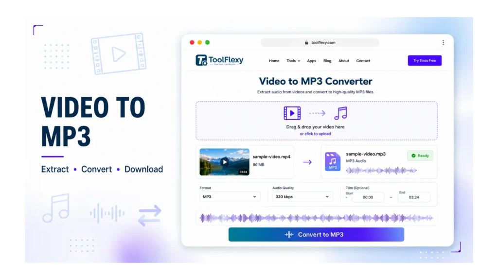 Muting a video only silences playback — the audio data is still embedded in the video file, and the file size stays large. When you Extract Audio From Video, it actually pulls the sound out into a separate, much smaller MP3 file you can use independently of the video.