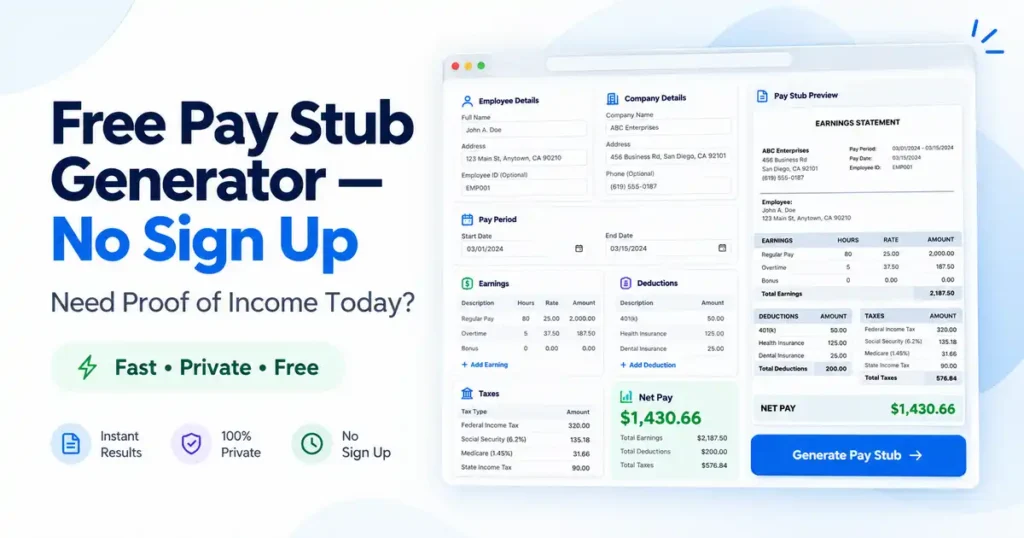 Free pay stub generator no sign up — build a professional pay stub online
