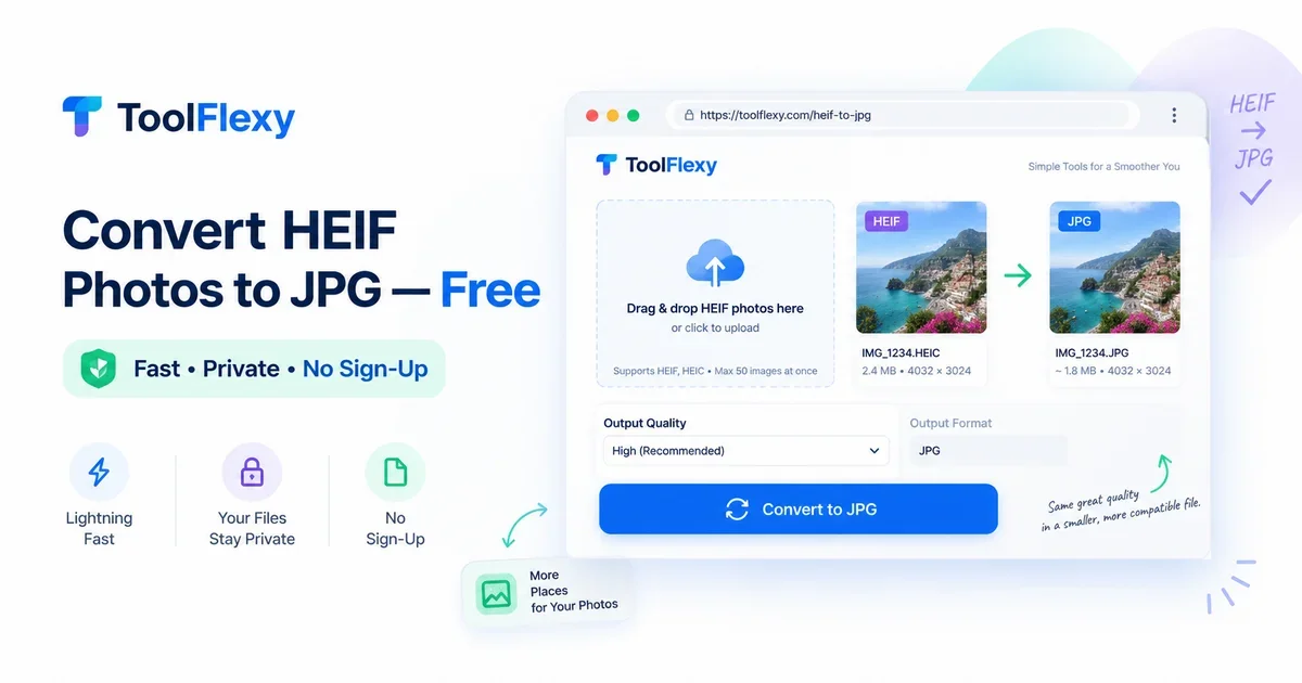 Convert HEIF to JPG free — ToolFlexy converter