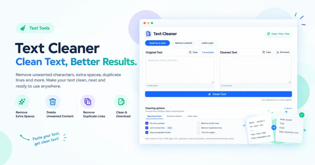Text Cleaner tool used to remove line breaks from PDF text with the PDF Cleanup preset