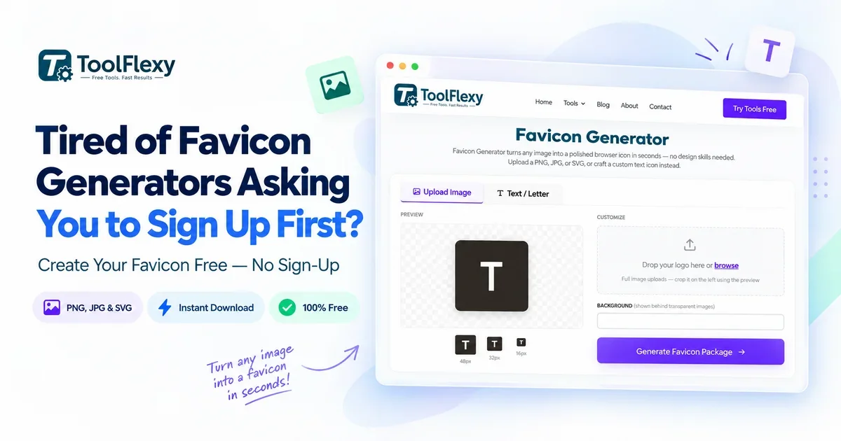 Free favicon generator no sign up — before and after browser tab comparison